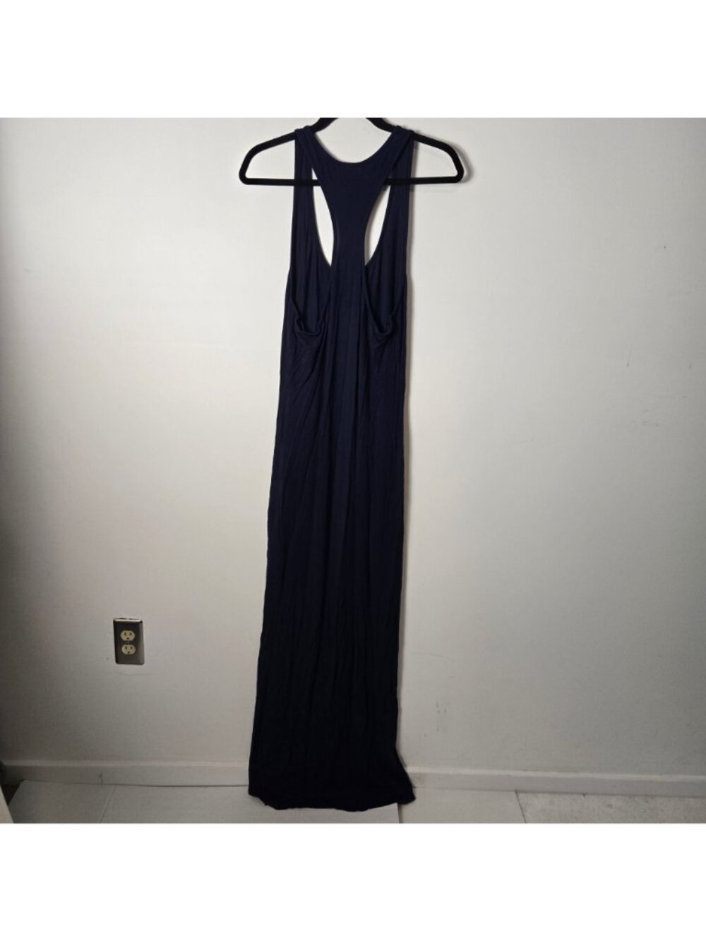 Fabletics Size L Iliana Racerback Sleeveless Maxi Dress Midnight Blue Side Slit - Picture 6 of 8